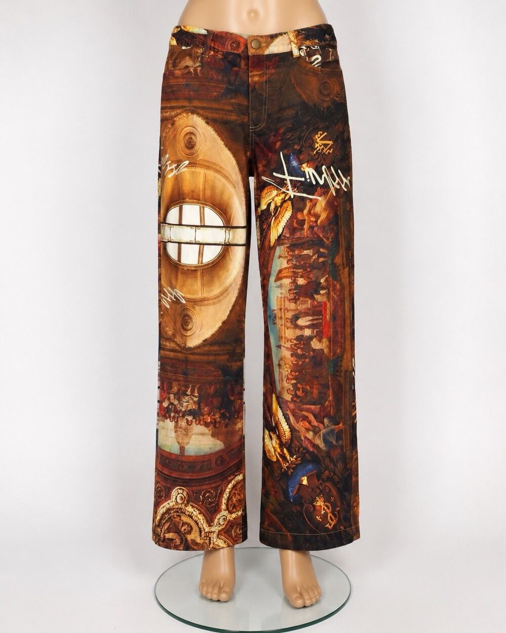 Finesse Pants Size M Renaissance Baroque Print Wide Leg Graphic Y2K Festival